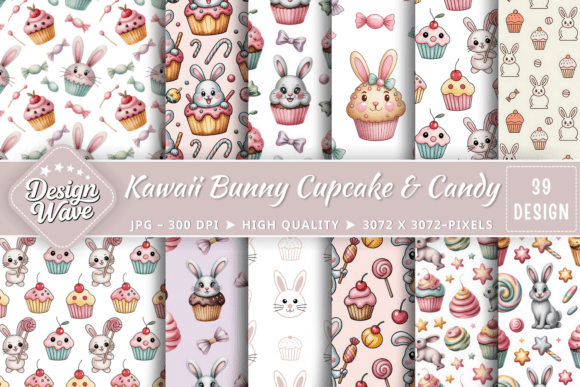 Download Kawaii Bunny Cupcake &amp; Candy Pattern - Premium Resources