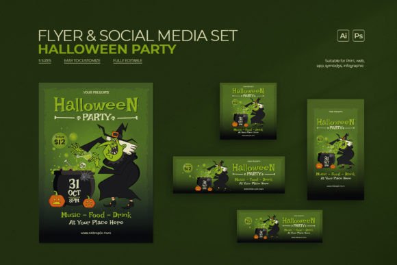 Download Halloween Party Flyer &amp; Social Media Set - Social media Collection