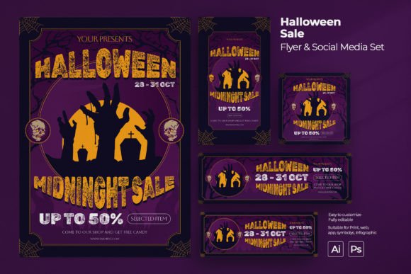 Download Halloween Sale Flyer &amp; Social Media Set - Social media Collection
