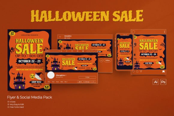 Download Halloween Sale Flyer &amp; Social Media Set - Social media Collection