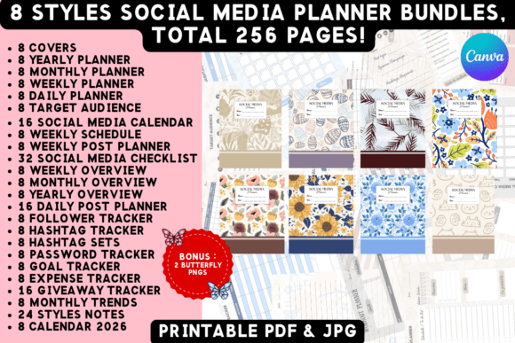 Download 8 Printable Social Media Planner Bundles - Social media Collection