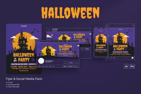 Download Halloween Party Flyer &amp; Social Media Set - Social media Collection