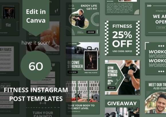 Download 60 Fitness Social Media Canva Templates - Social media Collection
